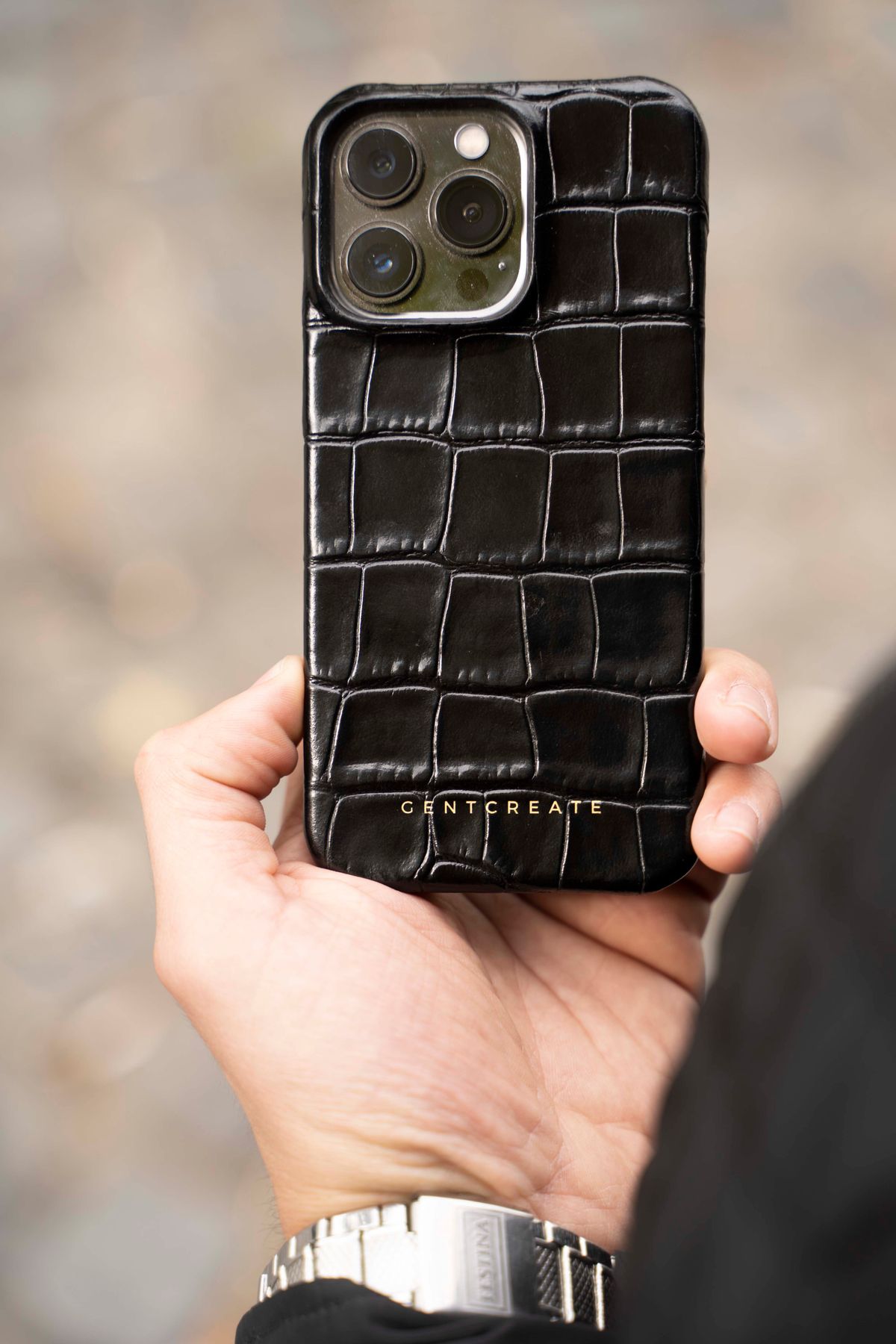 Aegis Noir full-grain leather iPhone case